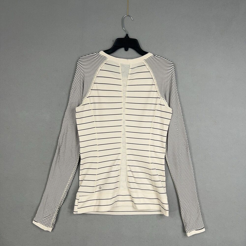 Lululemon Shirt Womens 6 Beige Stripe Full Tilt Long Sleeve Angel Wing - Picture 8 of 15